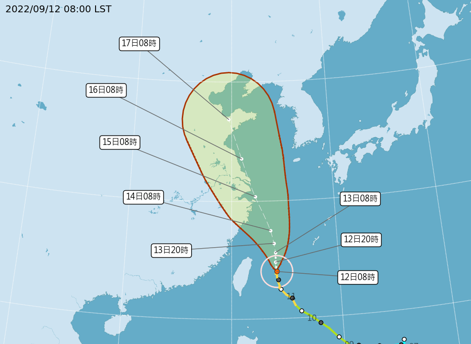 「梅花」明晚起會加速離開台灣近海。台灣中央氣象局
