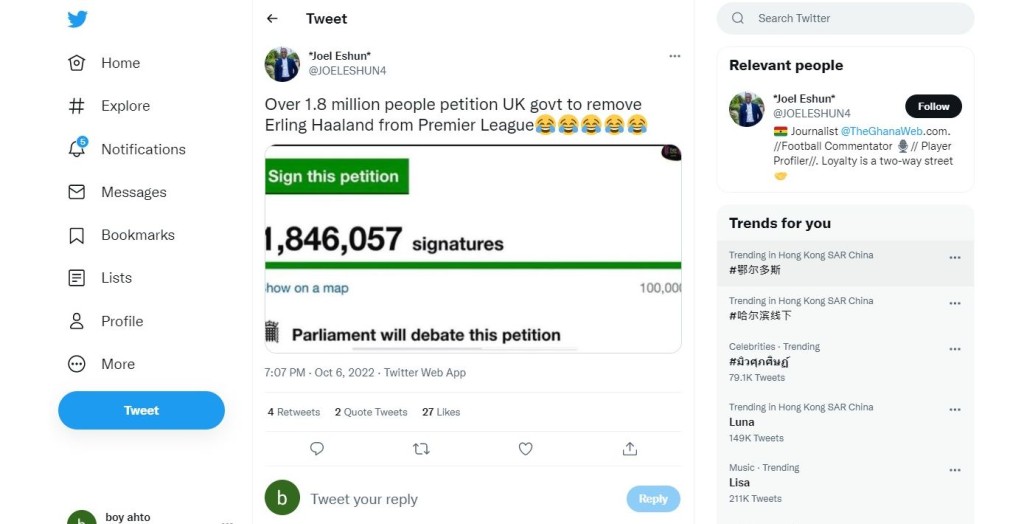 「請願將夏蘭特從英超除名，因為他是機械人」的請願，短短數天已有逾一百八十萬人簽名。