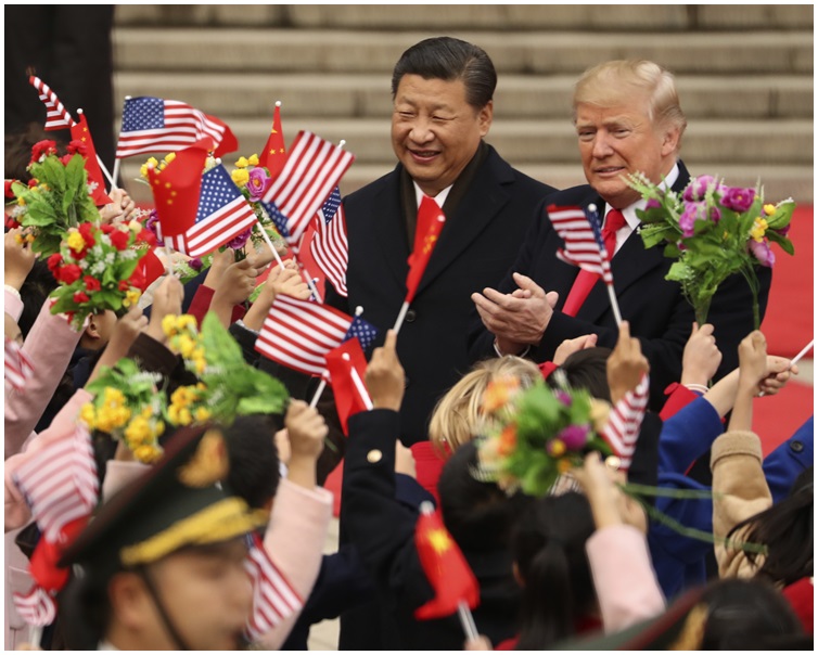 人民大會為特朗普訪華舉行歡迎儀式。AP 