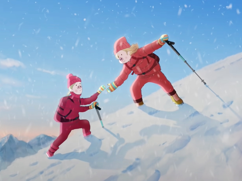 麥兜與女友爬雪山。影片截圖