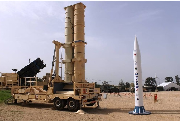 以色列哈佐尔空军基地展出箭-3导弹系统的模型。网上图片