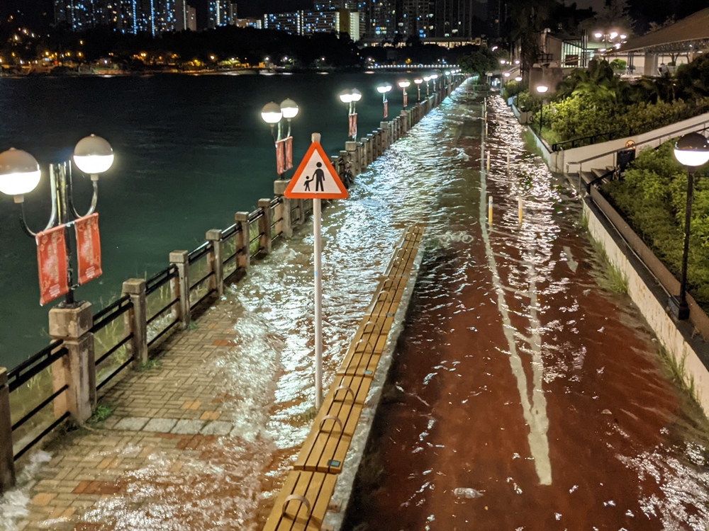城門河單車徑被淹沒。網民Poon Chi Ming圖片