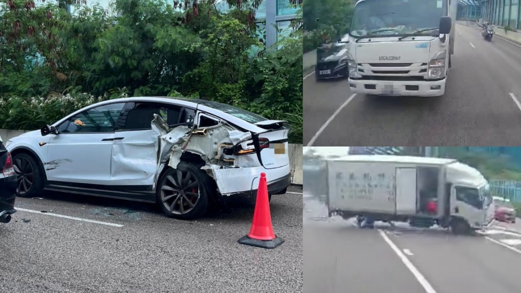 車Cam直擊｜吐露港公路貨車撼兩車 再扭軚連越三線 的士鐵騎士險遇禍
