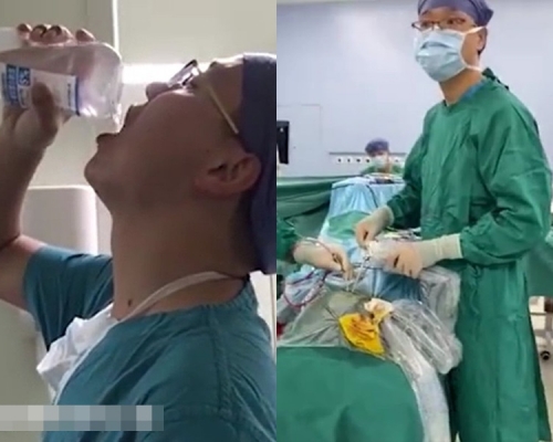 醫生在手術後飲用葡萄糖水,意外引起熱議。影片截圖