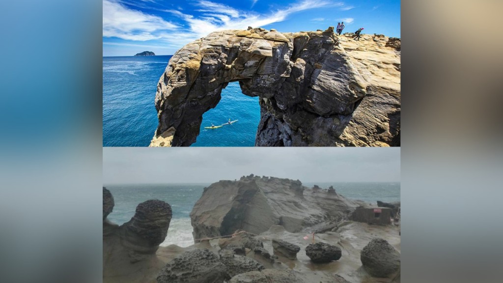 台湾新北市打卡景点「象鼻岩」，遭风浪「打断鼻」。中时新闻网