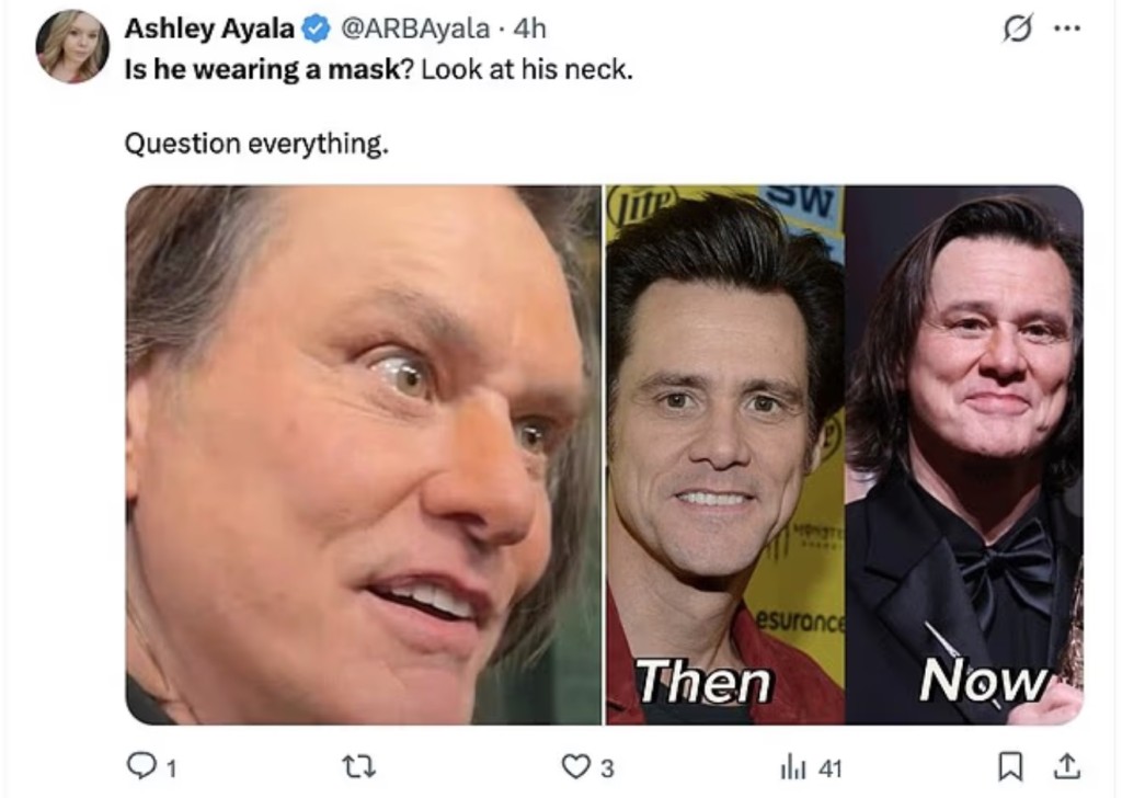 有人發文笑指占爺可能戴了面具。 有人發文笑指占爺可能戴了面具。