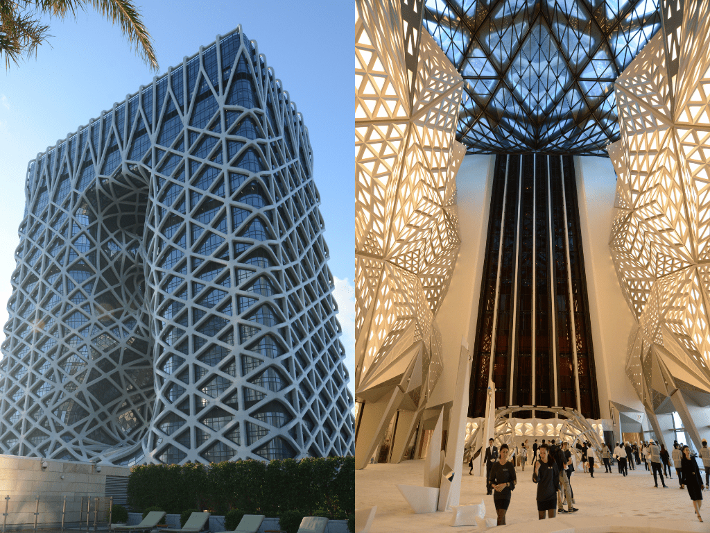 澳門新濠天地摩珀斯酒店內的柱量盡減，騰出更闊落的中庭位置。