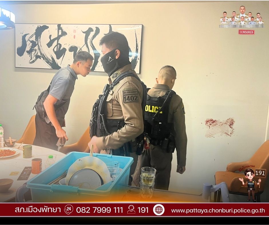 牆上留有血迹。facebook / สภ.เมืองพัทยา