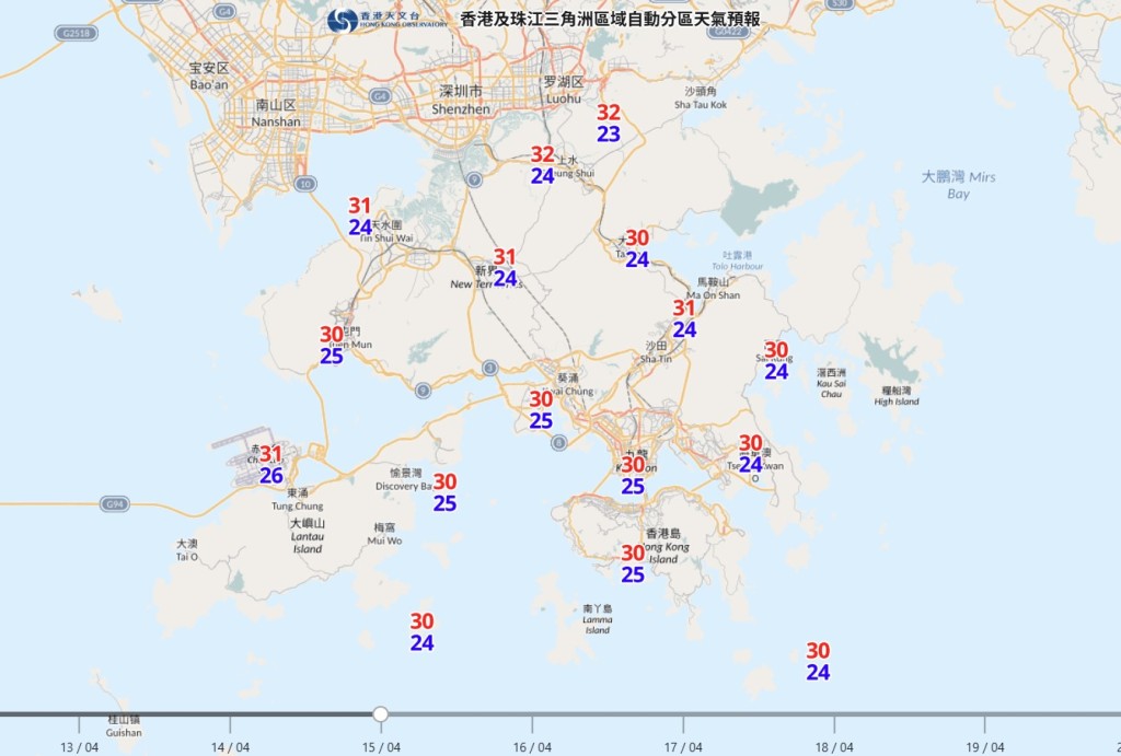 日間炎熱,市區最高氣溫達30度;上水及打鼓嶺更料高見32度。 日間炎熱,市區最高氣溫達30度;上水及打鼓嶺更料高見32度。