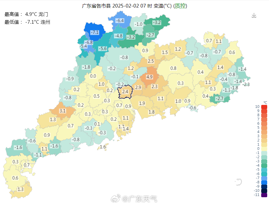 廣東受冷空氣與雨天影響，氣溫急跌。（微博）