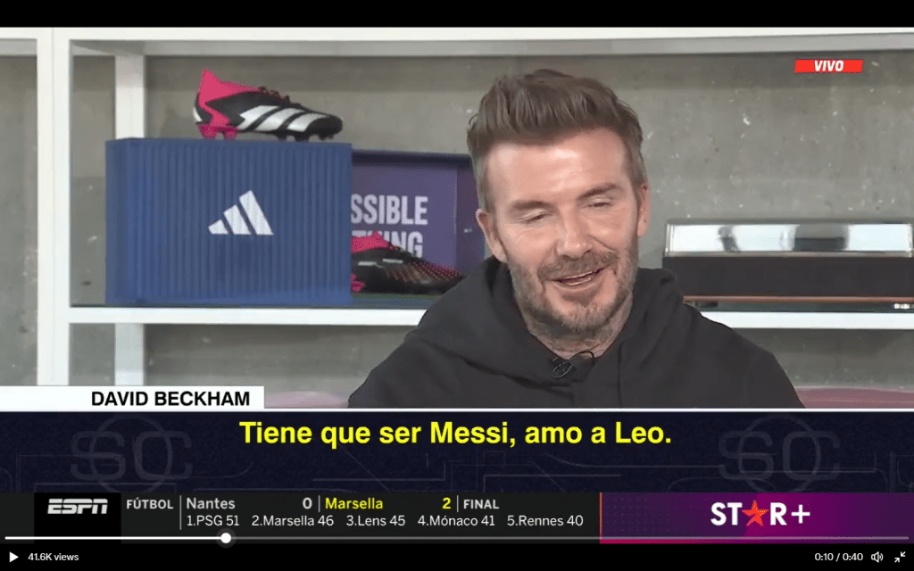 碧咸在ESPN西班牙文頻道的節目上指美斯是他最喜歡的足球員，並說道:「我愛美斯。」網上圖片