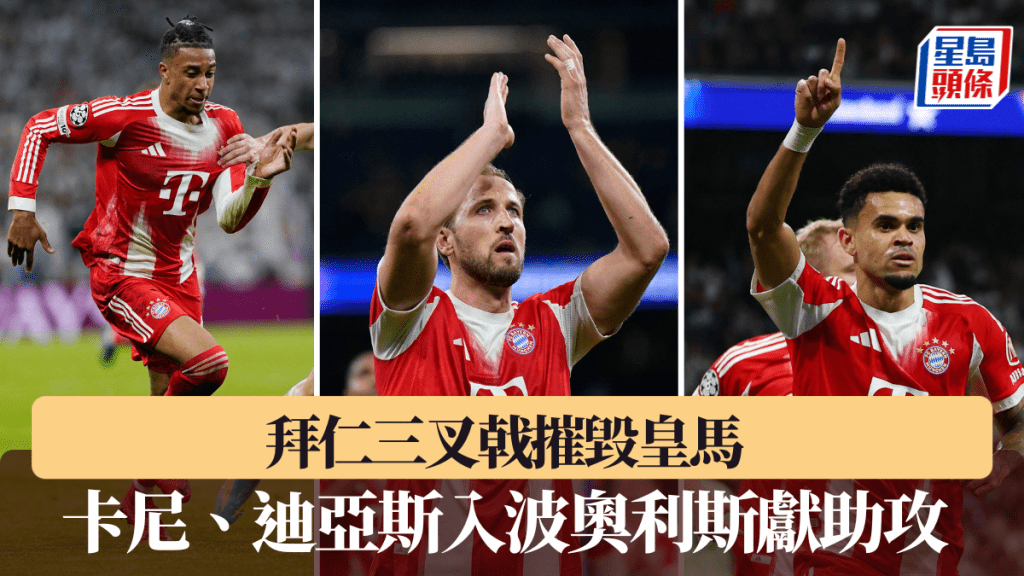 拜仁三叉戟摧毀皇馬，卡尼、迪亞斯入波奧利斯獻助攻。路透社