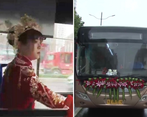 女車長結婚親自開巴士搭載親朋好友赴婚宴。