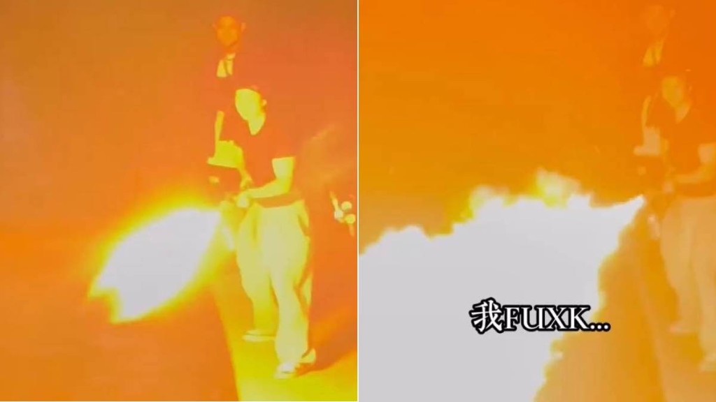 台灣星二代孫安佐試射火焰噴射器後，遭警方上門拘捕。IG@sun_gojo99