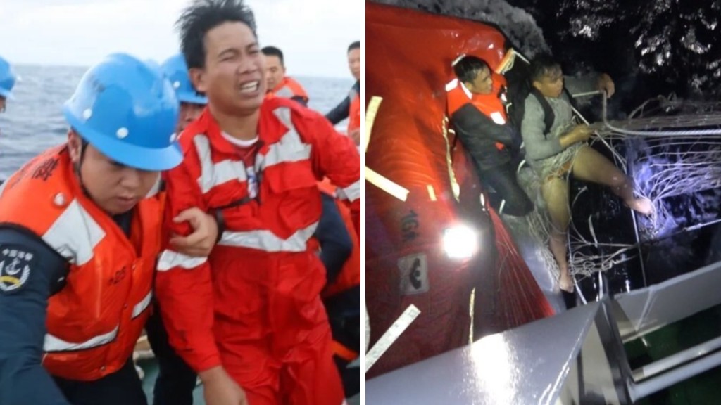 中國海警當日成功救起17名菲律賓船員。