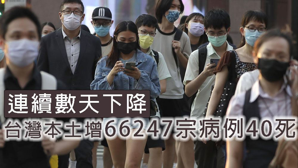 台灣本土增66247宗病例40死，連續幾天下降。AP資料圖片