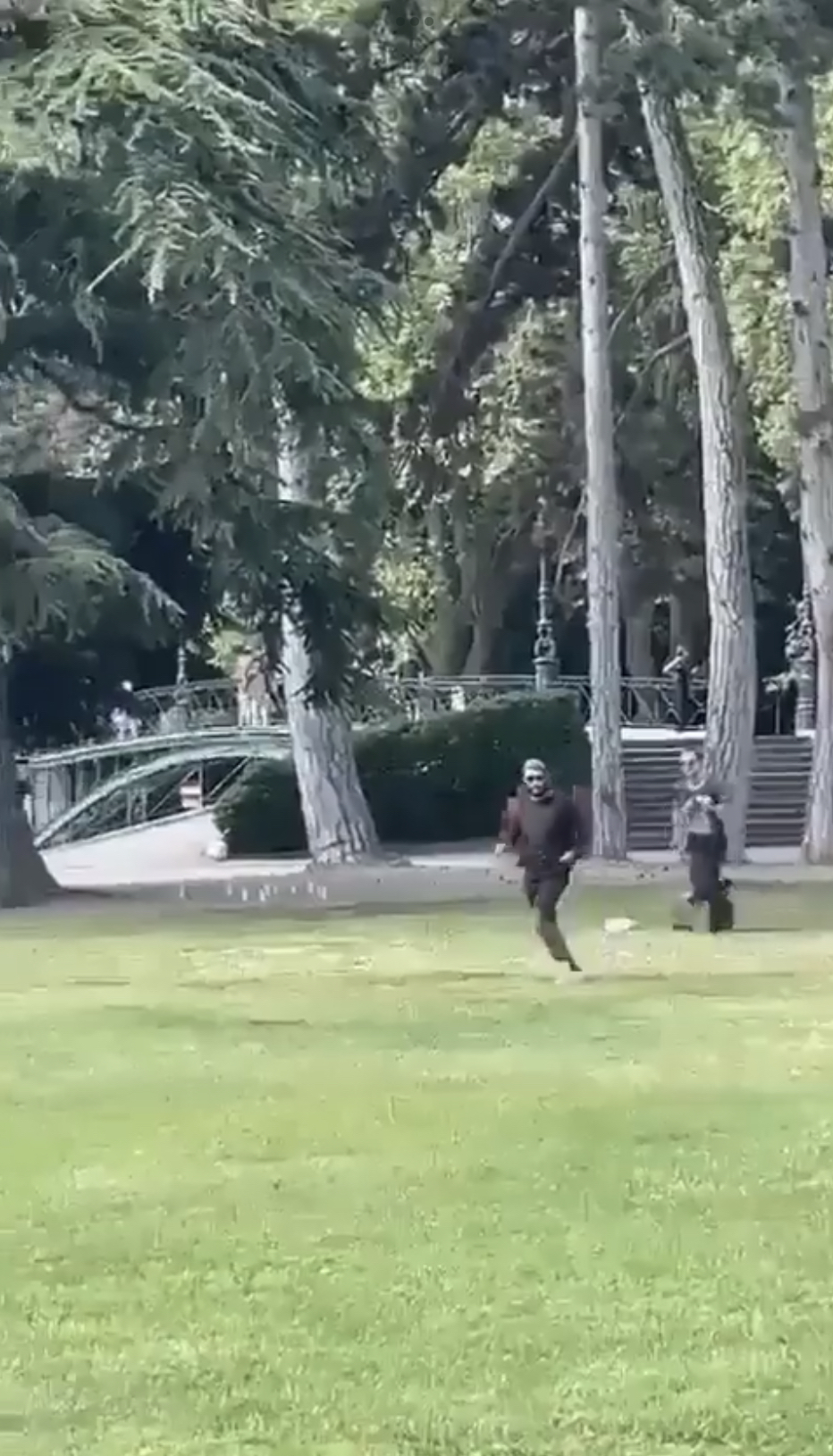 兇徒持刀在公園草地奔跑。