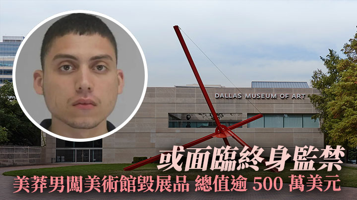 21歲男子靴南迪斯(小圖)日前與女友爭執後,闖入達拉斯美術博物館毀價值逾500萬美元展品。網上圖片