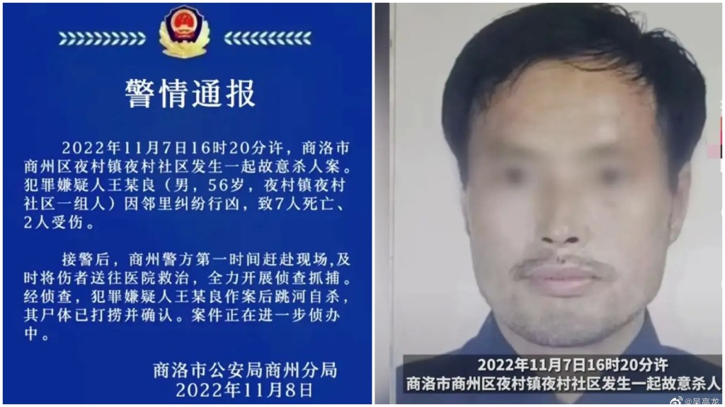 警方動報(左)。涉行兇殺人的男子(右)。