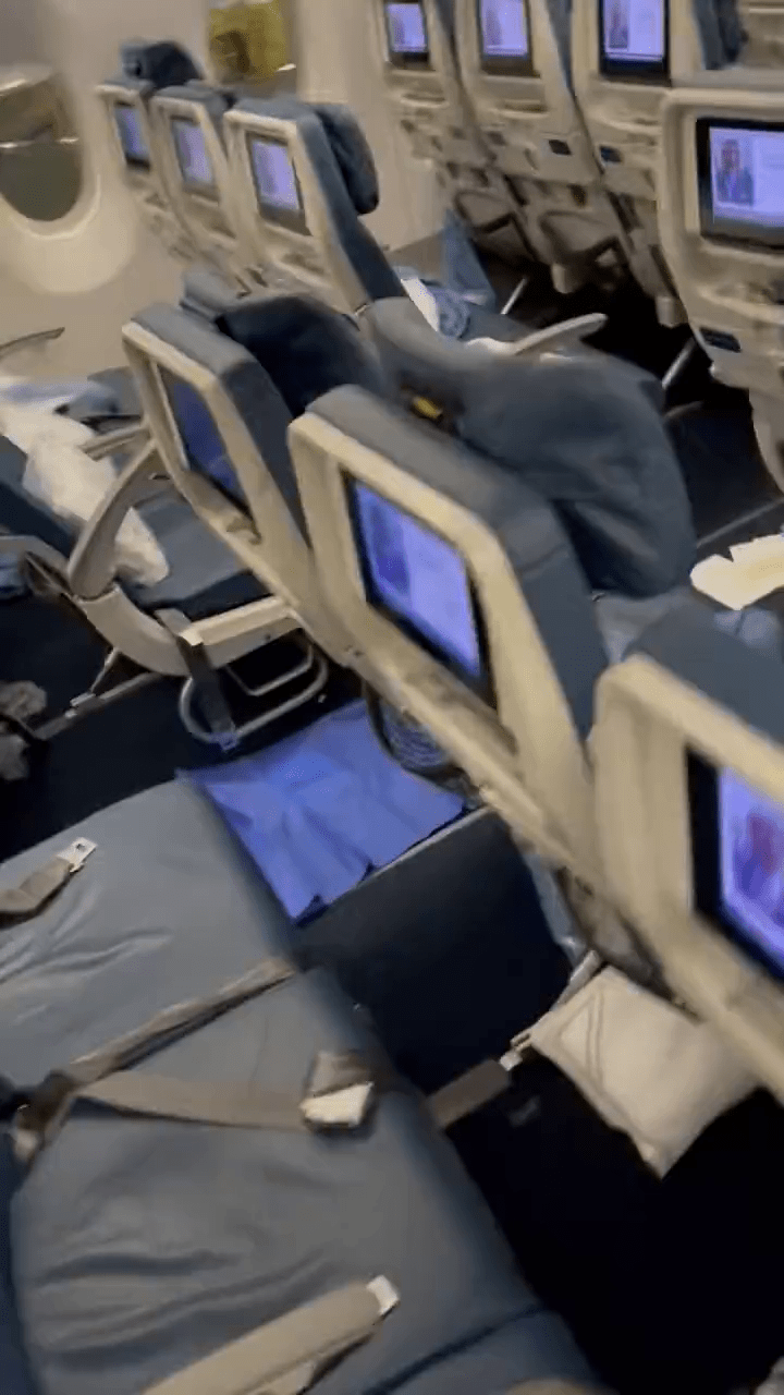 美航班有乘客腹泻，网片显示机舱走廊满布粪便。