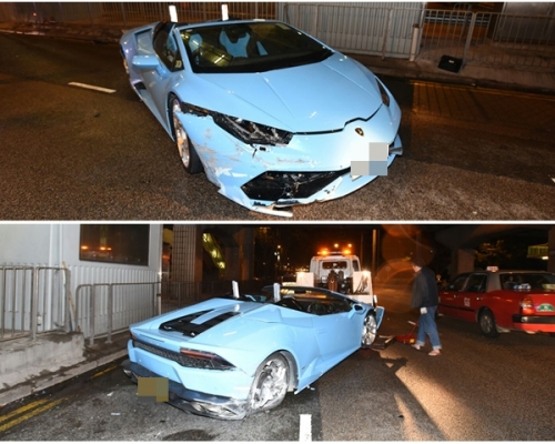 肇事林寶堅尼車頭及車尾撞毀。