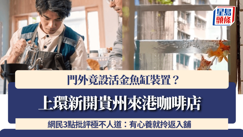上環新開貴州來港咖啡店 門外竟設活金魚缸裝置？網民3點批評極不人道：有心養就拎返入舖