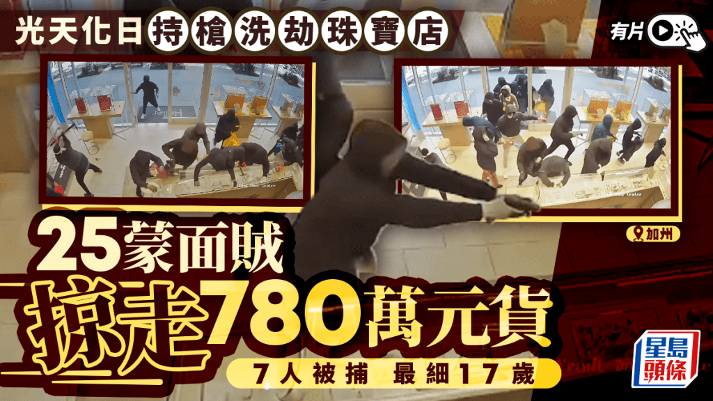 有片｜加州驚現「搶匪團」 25蒙面賊洗劫珠寶店  7人落網最細17歲