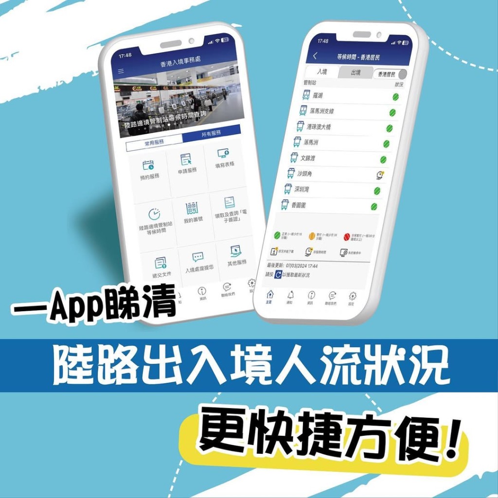 入境處手機App 深圳8大陸路口岸人流 每15分鐘刷新一次