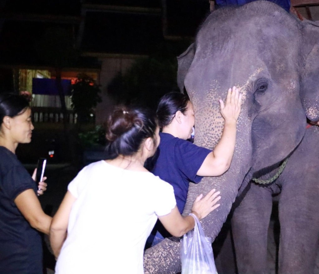 災民感謝大象的貢獻。（FB@พระครูอ๊อด วีรวฑฺฒโน ภิกฺขุ）