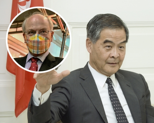 香港大律師公會新任主席夏博義(小圖)及全國政協副主席梁振英(大圖)。資料圖片