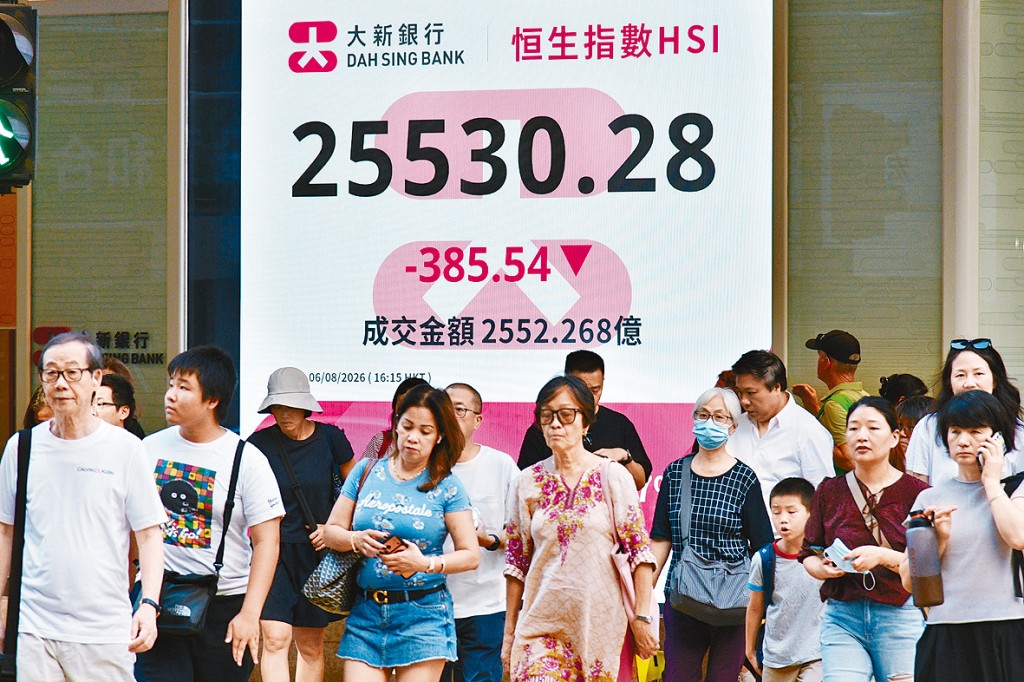 恒指昨日全日收报25530点，跌385点。