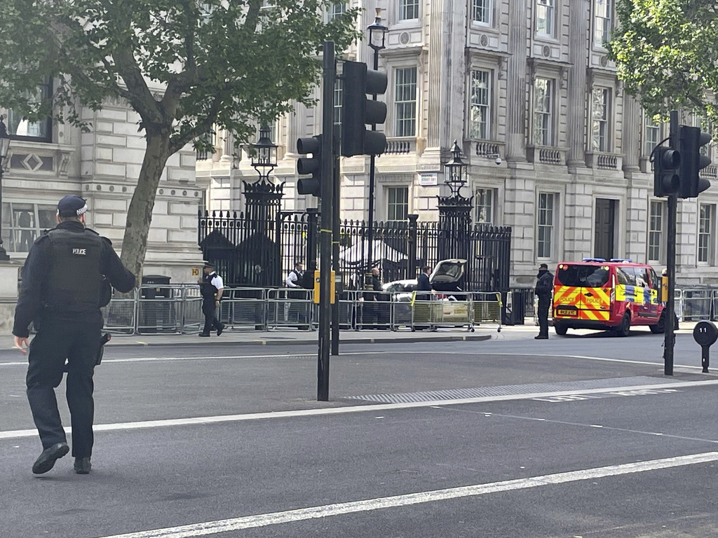 一輛私家車撞向倫敦唐寧街大閘。美聯社