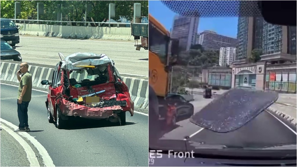 車Cam直擊｜呈祥道三車相撞2人傷 的士車窗飛脫如刀片