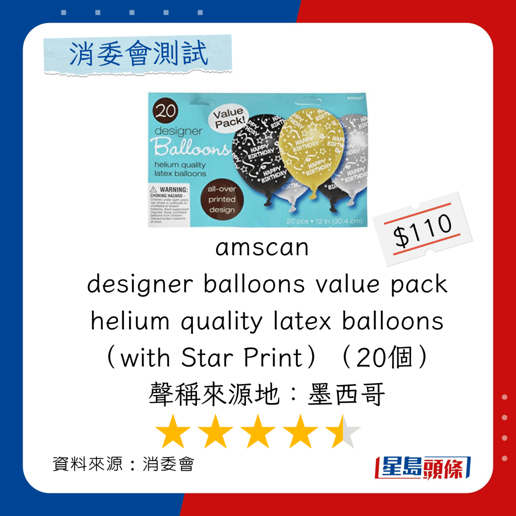 消委會乳膠氣球推介｜推介5款高分乳膠氣球：amscan designer balloons value pack helium quality latex balloons（with Star Print）（20個）