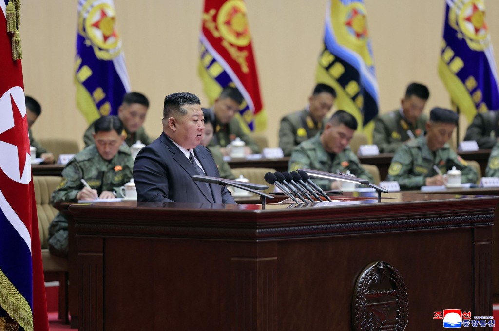 金正恩在会上发表讲话。法新社 金正恩在会上发表讲话。法新社