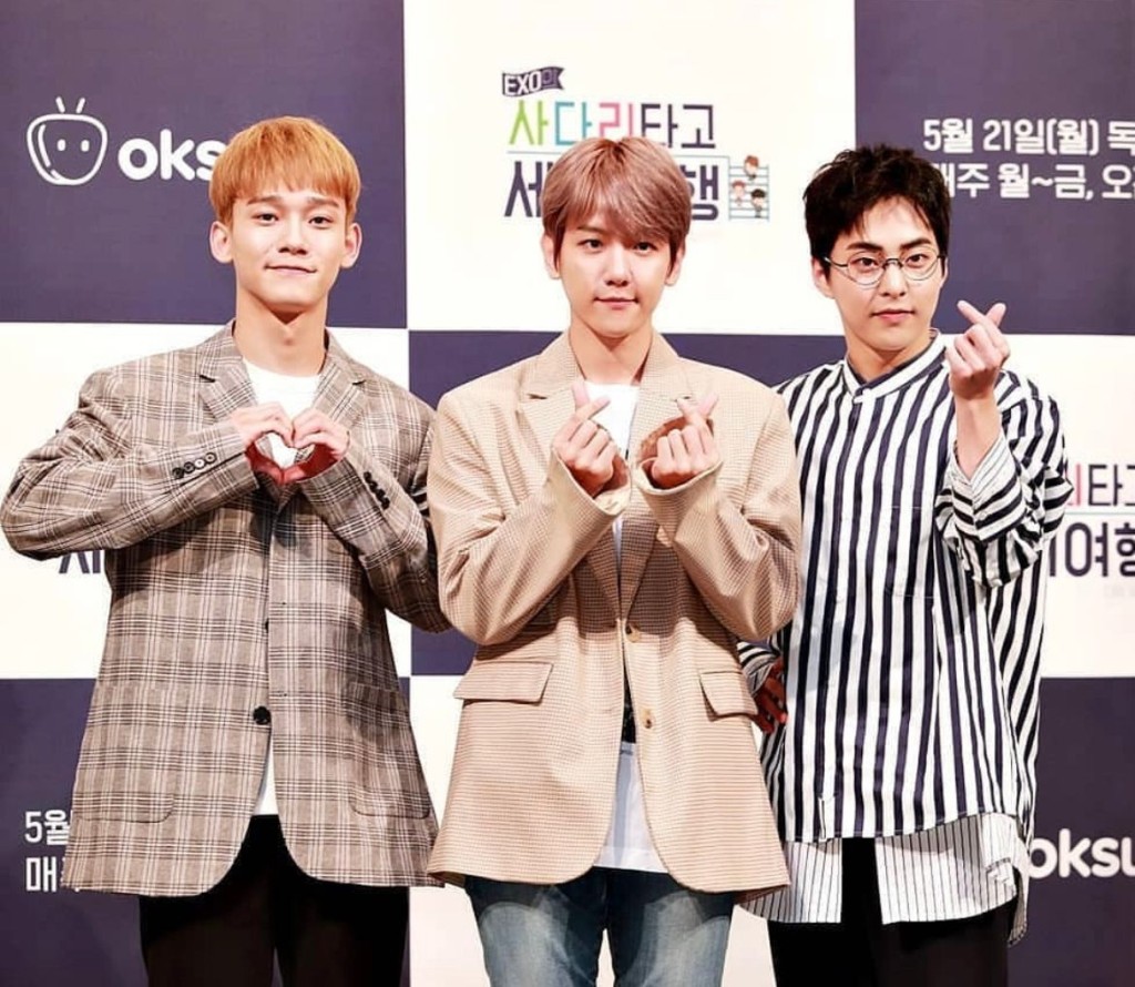 （左起）Chen、伯賢和Xiumin今年6月向SM提解約。