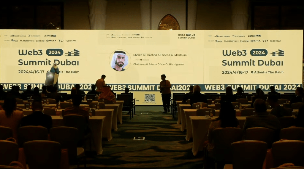 杜拜王子为Web3 Summit Dubai 2024作开幕致辞。（网上截图）