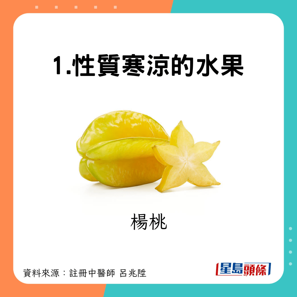 1.性質寒涼的水果：楊桃