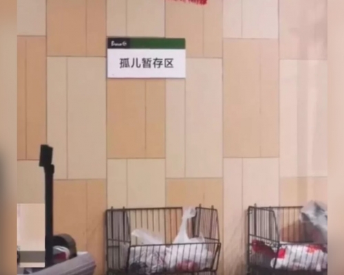 成都一超市張貼「孤兒暫存區」引發爭議。網上圖片