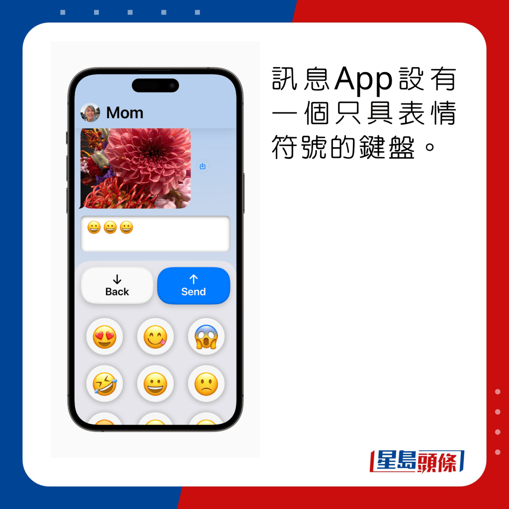 訊息App設有一個只具表情符號的鍵盤。
