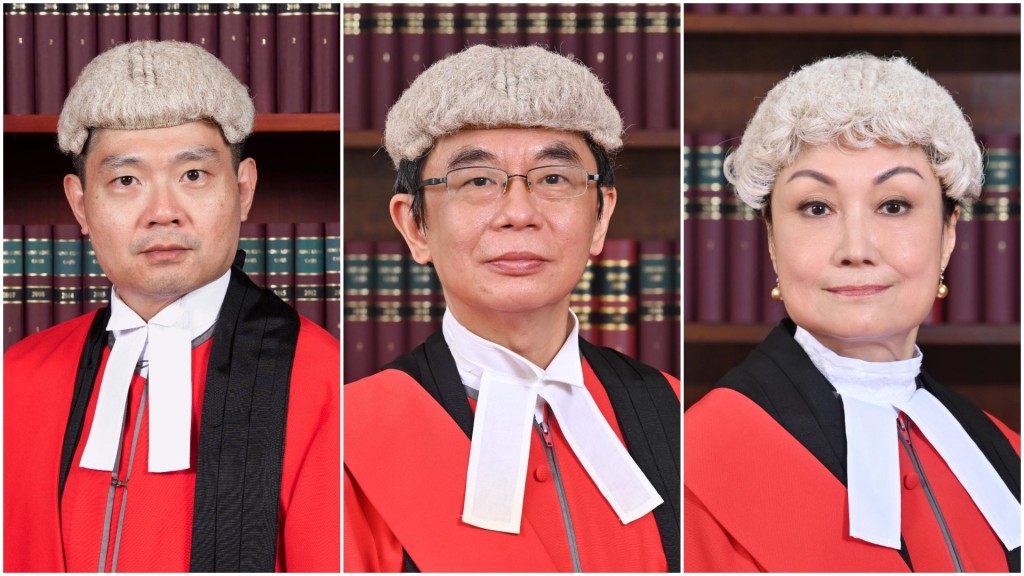 案件由高院法官李运腾（左）、陈仲衡（中）及黎婉姬（右）处理。