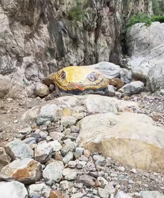 河南嵩山玉皇溝景區 「巨型蛇頭」彩繪,非常逼真。 河南嵩山玉皇溝景區 「巨型蛇頭」彩繪,非常逼真。