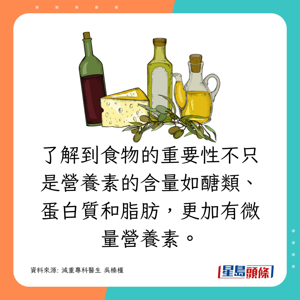 了解到食物的重要性不只是營養素的含量如醣類、蛋白質和脂肪,更加有微量營養素。