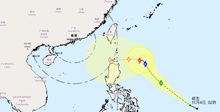 熱帶氣旋銀杏路徑預測。