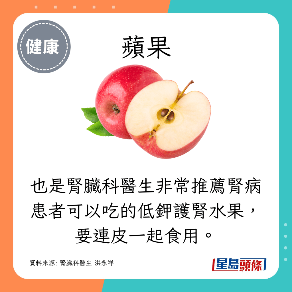 腎臟科醫生非常推薦腎病患者可以吃的低鉀護腎水果，要連皮一起食用。