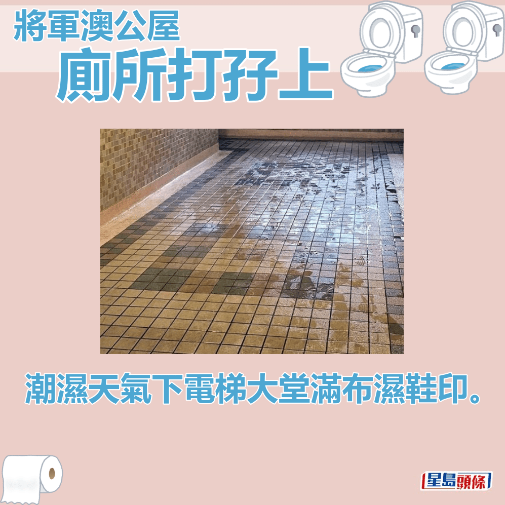潮湿天气下电梯大堂满布湿鞋印。网上截图