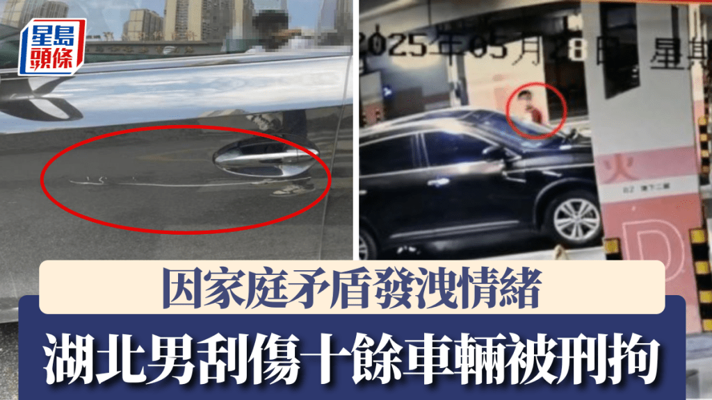 湖北男因家庭矛盾發洩情緒刮花十餘車輛。極目新聞