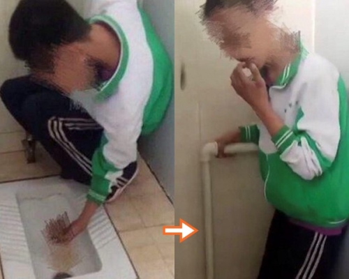 北京一初中生被強逼撈起糞便舔食的短片近日在網絡瘋傳。網圖