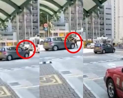 大埔私家車直撞黑衣男。影片截圖