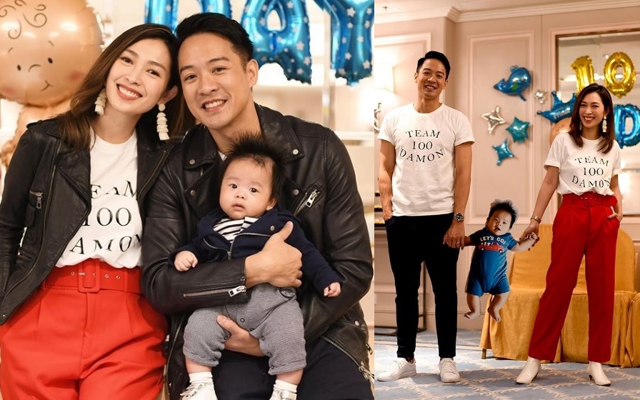 Sarah和Jason穿了皮褸，囝囝Damon亦穿上同款外套，一家三口勁襯。陳智燊、宋熙年IG